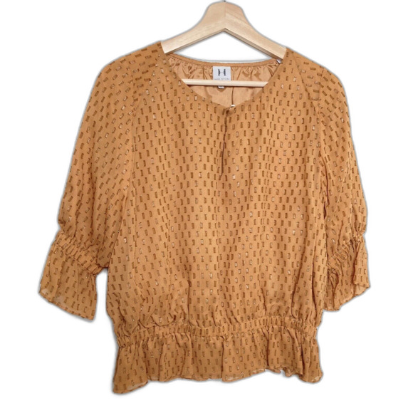 Halston Heritage Silk Dolman Short Sleeve Top V Neck Keyhole Button Detail - Picture 1 of 12